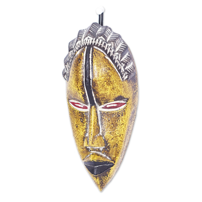 African wood mask, 'Prosperous Ayoola' - Yellow Sese Wood African Mask from Ghana