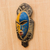 Máscara de madera africana - Máscara africana de madera azul y naranja de Ghana