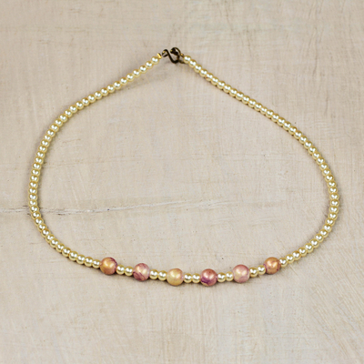 Recycled glass beaded necklace, 'Abundantly Beautiful' - Gold-Tone Recycled Glass Beaded Necklace from Ghana