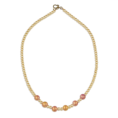 Recycled glass beaded necklace, 'Abundantly Beautiful' - Gold-Tone Recycled Glass Beaded Necklace from Ghana