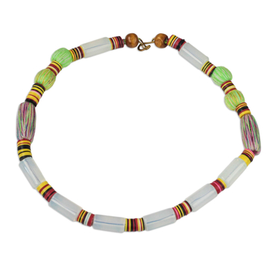 Recycled Glass Plastic and Cotton Necklace from Ghana