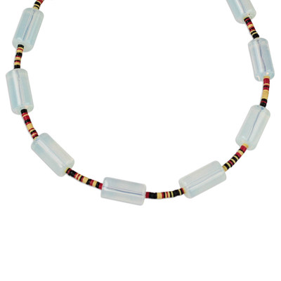 Recycled glass and plastic beaded necklace, 'Walk With Me' - Recycled Glass and Plastic Beaded Necklace from Ghana