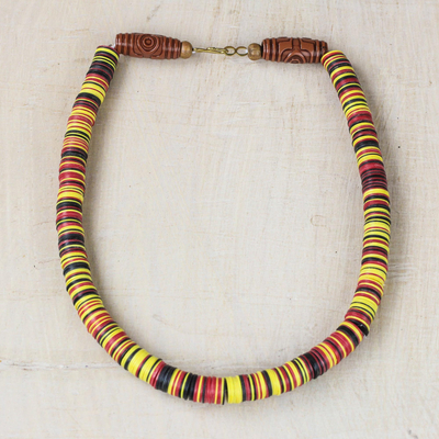 Recycled plastic beaded necklace, 'Earthy Elegance' - Earth-Tone Recycled Plastic Beaded Necklace from Ghana
