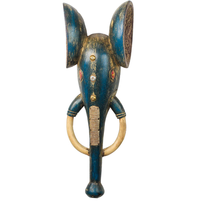 Blue African Sese Wood Elephant Mask from Ghana