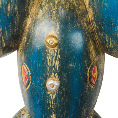 African wood mask, 'Royal Blue Elephant' - Blue African Sese Wood Elephant Mask from Ghana