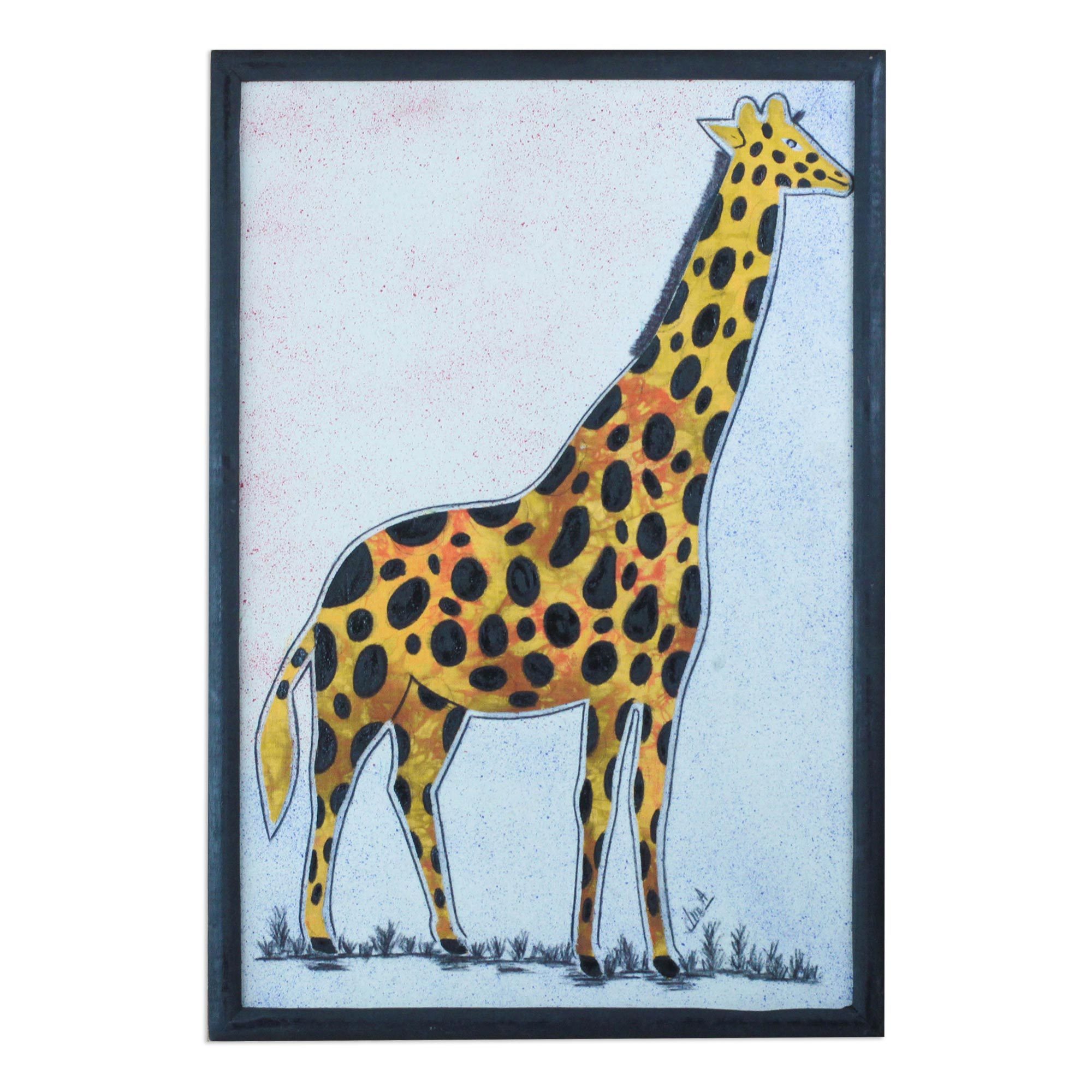Batik Fabric Collage Golden Yellow Giraffe Wall Art Golden Giraffe