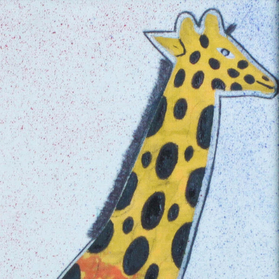 Batik cotton wall art, 'Golden Giraffe' - Batik Fabric Collage Golden Yellow Giraffe Wall Art