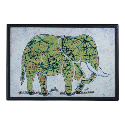 Arte de pared de algodón batik - Arte de pared de elefante de collage de tela batik multicolor