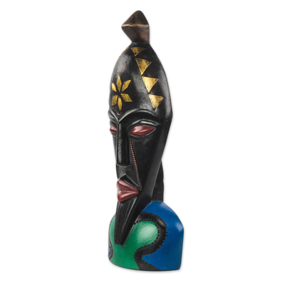 African wood mask, 'Man of Vision' - Multicolored African Sese Wood Tabletop Mask from Ghana