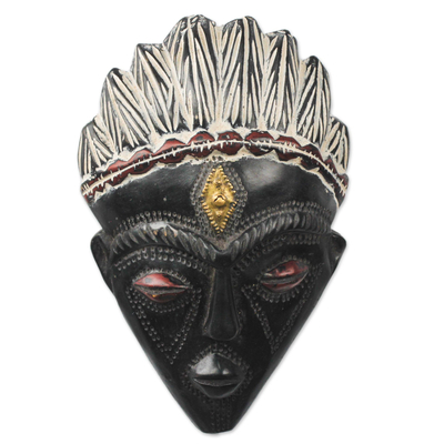 Afrikanische Holzmaske - Handgefertigte afrikanische Sese-Holzmaske in Schwarz aus Ghana