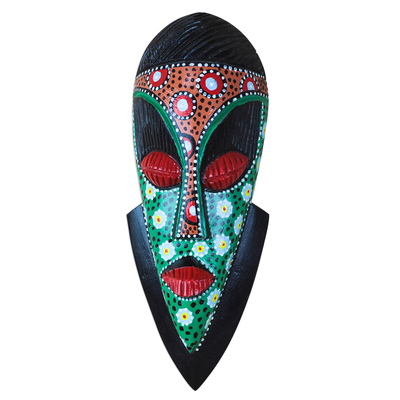 African wood mask, 'Face of Kindness' - Handcrafted Colorful African Wood Mask from Ghana