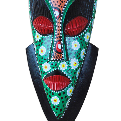 African wood mask, 'Face of Kindness' - Handcrafted Colorful African Wood Mask from Ghana