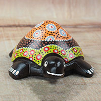 Wood sculpture, 'Slow But Sure' - Hand-Painted Sese Wood Turtle Sculpture from Ghana
