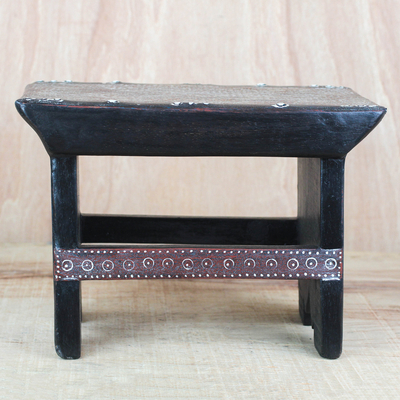 Wood decorative stool, 'Kotoku Zikpui' - Cedar Wood and Cotton Decorative Stool from Ghana