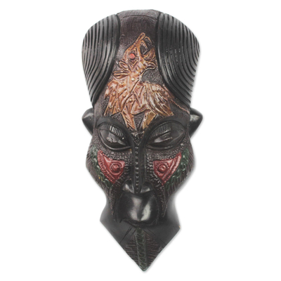Dark African Sese Wood Mask of a Bald Man from Ghana