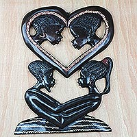 Wood relief panel, 'Love Grows' - Romantic Sese Wood Relief Panel from Ghana