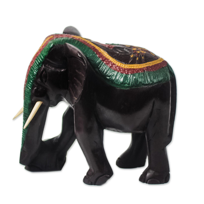 Sese Wood and Aluminum Elephant Sculpture from Ghana