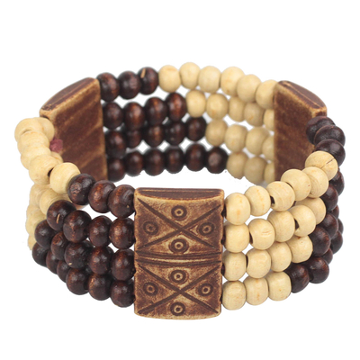 Wood and recycled plastic beaded stretch bracelet, 'Newfound Love' - Wood and Recycled Plastic Beaded Stretch Bracelet from Ghana