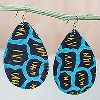 Cotton dangle earrings, 'Blue Adom'
