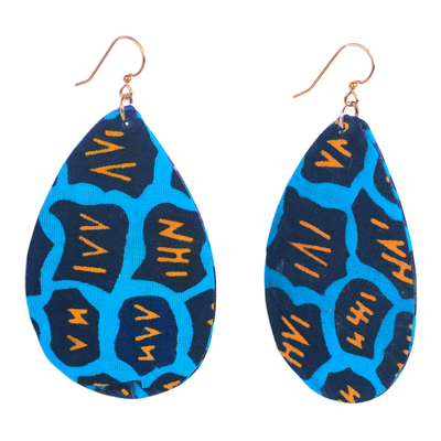 Cotton dangle earrings, 'Blue Adom' - Cotton Dangle Earrings in Blue from Ghana