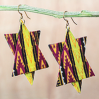 Cotton dangle earrings, 'African Stars' - Star-Shaped Cotton Dangle Earrings from Ghana