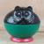 Wood decorative jar, 'Playful Kitten' - Black and Green Cat Wood Decorative Jar from Ghana (image 2) thumbail