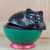 Wood decorative jar, 'Playful Kitten' - Black and Green Cat Wood Decorative Jar from Ghana