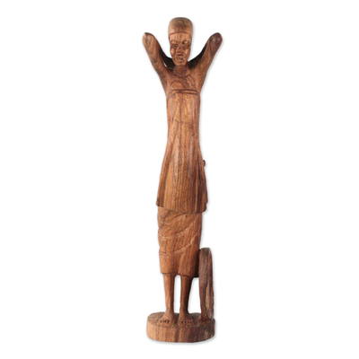Escultura de madera de teca - Escultura de madera de teca de una mujer de Ghana