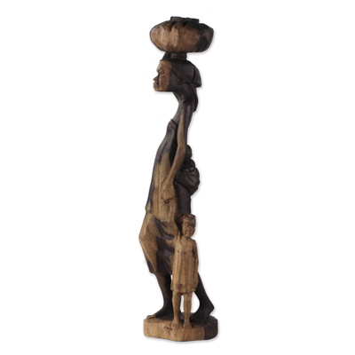 Skulptur aus Ebenholz - Mutter-Kind-Skulptur aus Ebenholz aus Ghana