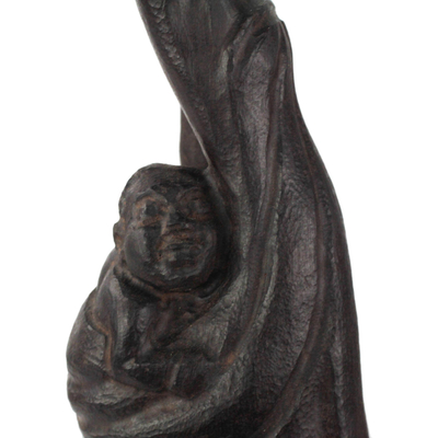 Ebony wood sculpture, 'Returnees' - Ebony Wood Mother and Child Sculpture from Ghana