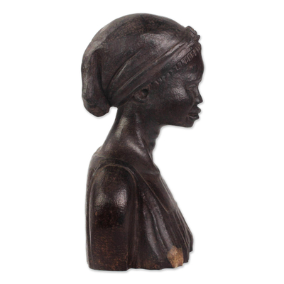 Ebony wood sculpture, 'Bust of a Ghanaian Woman' - Hand-Carved Ebony Wood Sculpture of a Ghanaian Woman