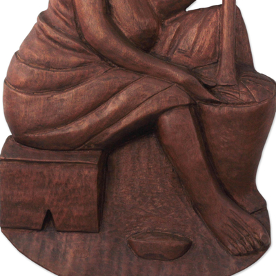 Wood relief panel, 'Pounding Fufu' - Baku Wood Relief Panel of a Woman Pounding Fufu from Ghana