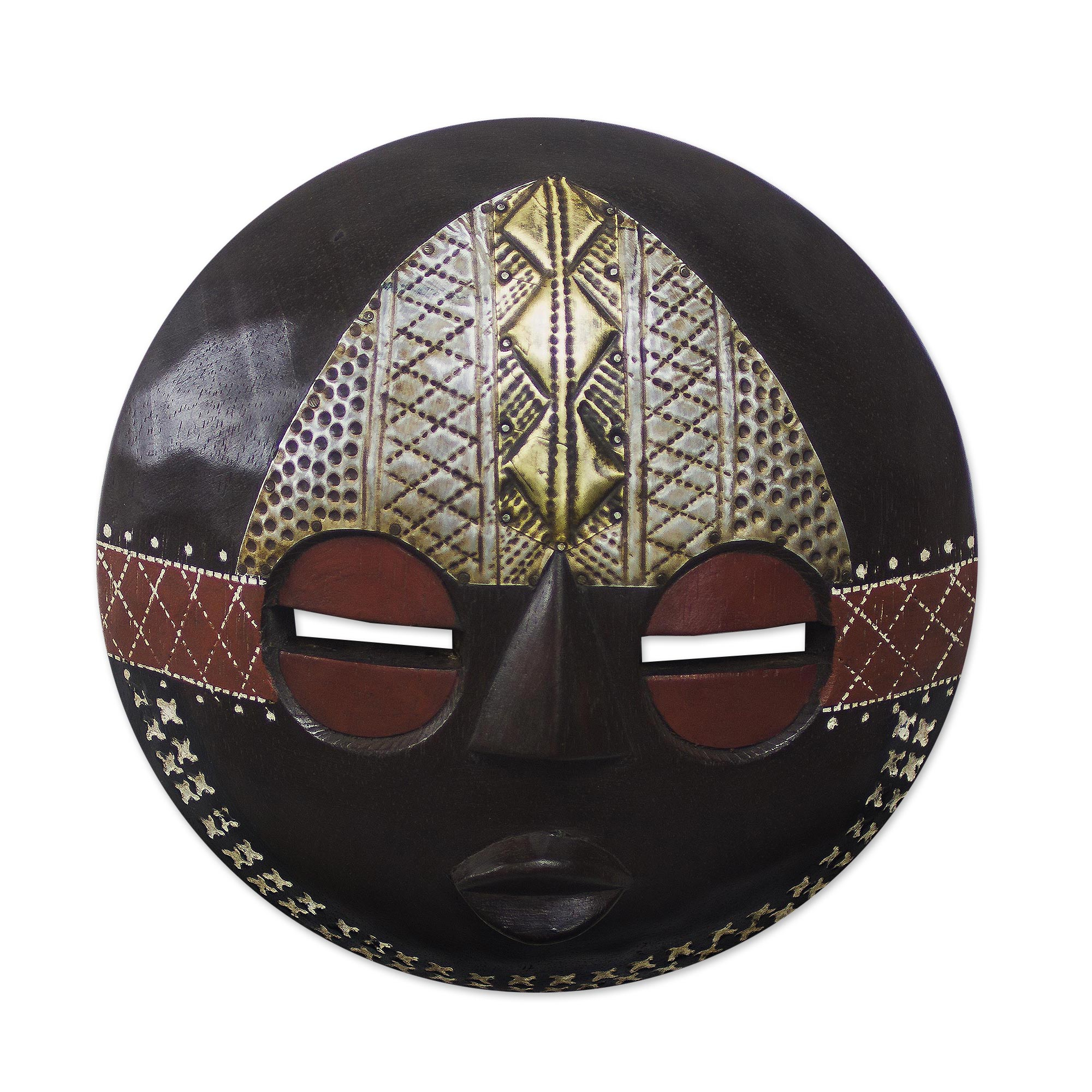 Round African Sese Wood Mask In Brown From Ghana Elikem Child Novica