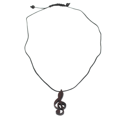 Ebony Wood Treble Clef Pendant Necklace from Ghana