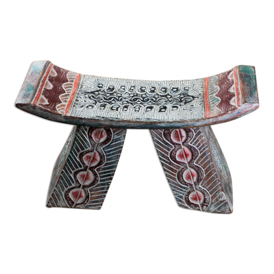 Wood decorative stool, 'Lovely Araba' - Sese Wood and Aluminum Decorative Stool Made in Ghana