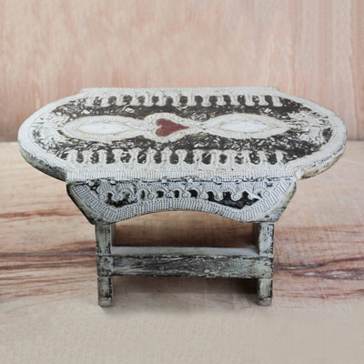 Decorative wood stool, 'African Love' - Decorative Wood African Stool from Ghana