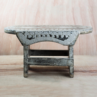 Decorative wood stool, 'African Love' - Decorative Wood African Stool from Ghana
