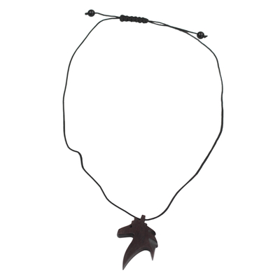 Ebony wood pendant necklace, 'Horse Profile' - Ebony Wood Horse Pendant Necklace from Ghana