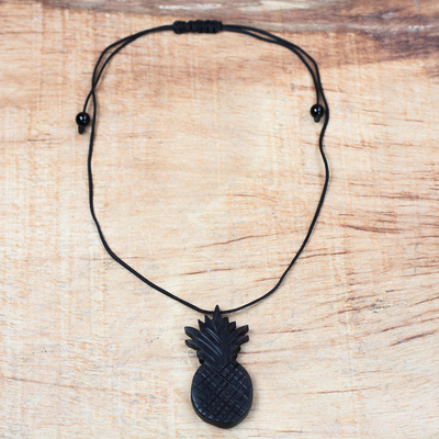 Ebony wood pendant necklace, 'Elegant Pineapple' - Ebony Wood Pineapple Pendant Necklace from Ghana