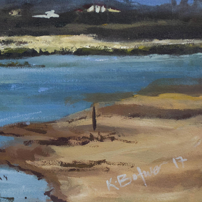 'Paisaje en Winneba' - Pintura de paisaje marino impresionista firmada de Ghana