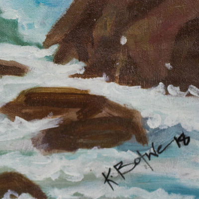 'Meereslandschaft'. - Signierte impressionistische Malerei von Meereswellen aus Ghana