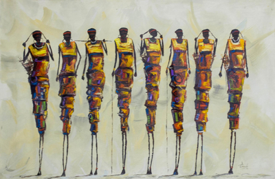 „Day Dreamer“ (2016) – Signiertes expressionistisches Gemälde von Massai aus Ghana (2016)