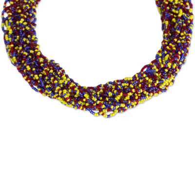 Recycled glass torsade necklace, 'Constellation of Color' - Handcrafted Recycled Glass Torsade Statement Necklace