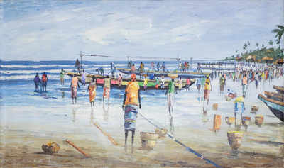 'Capital Hour' (2016) - Signed Impressionist Fishing Painting from Ghana (2016)