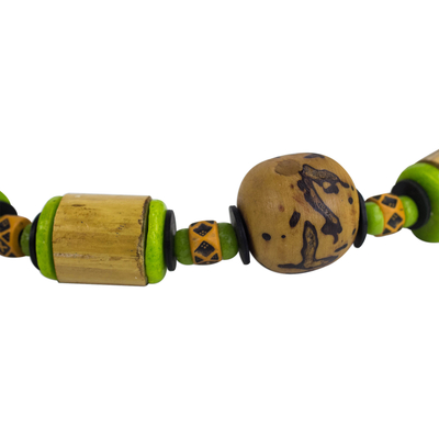 Collar de cuentas de madera y vidrio reciclado - Collar hecho a mano con cuentas de bambú y vidrio reciclado