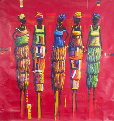 'Women Empowerment' (2017) - Pintura expresionista firmada de mujeres de Ghana (2017)