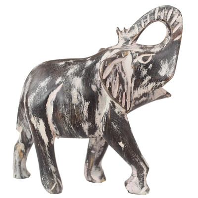 Wood sculpture, 'Whitewashed Elephant' - Whitewashed Sese Wood Elephant Sculpture from Ghana