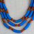 Recycled glass and plastic statement necklace, 'Azure Empress' - Blue and Orange Recycled Plastic Beaded Statement Necklace