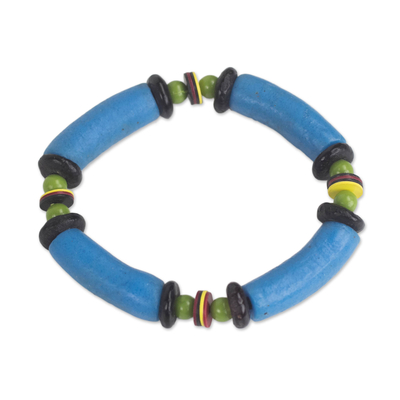 Recycled glass and plastic beaded stretch bracelet, 'Electric Love' - Handcrafted Recycled Glass and Plastic Beaded Bracelet