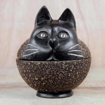 Wood decorative jar, Charming Cat